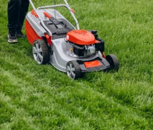 Lawn mower cutting grass