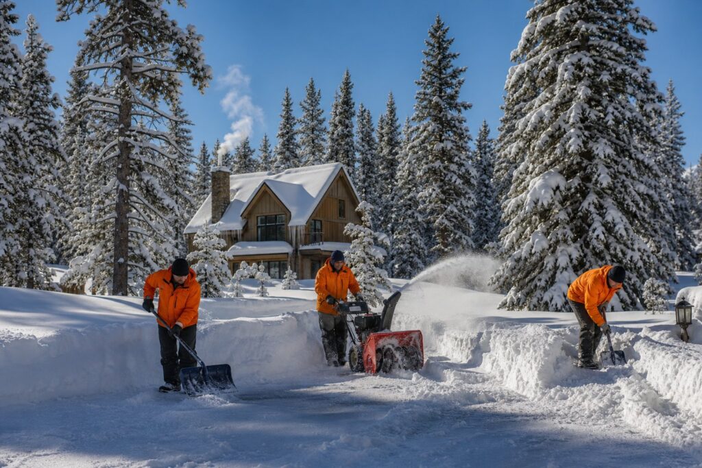 Snow removal crew clearing a Utah property in winter